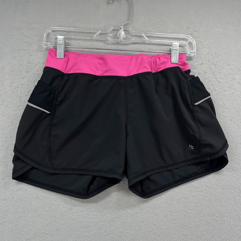 Athleta Shorts Girl XL 14 Black Bright Pink Trim Athletic Activewear Running Gym